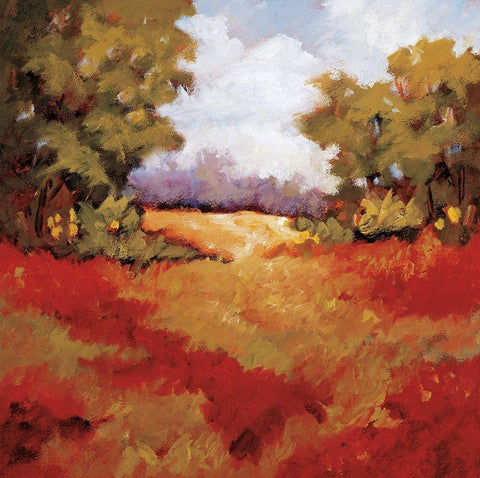 Scarlet Fields II Black Ornate Wood Framed Art Print with Double Matting by Baynes, Maija