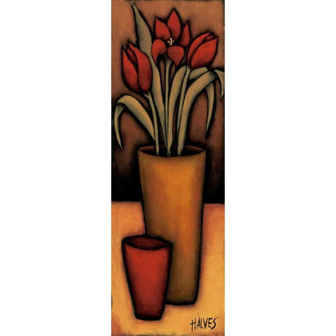 Tulipas Vermelhas Black Modern Wood Framed Art Print with Double Matting by Alves, Helena