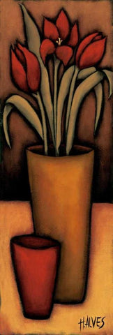 Tulipas Vermelhas White Modern Wood Framed Art Print with Double Matting by Alves, Helena