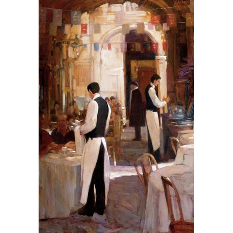 Two Waiters Place des Vosges Black Modern Wood Framed Art Print with Double Matting by Craig, Philip