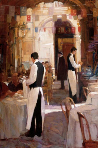 Two Waiters Place des Vosges White Modern Wood Framed Art Print with Double Matting by Craig, Philip