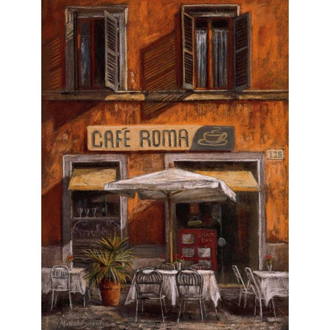 Cafe Roma Gold Ornate Wood Framed Art Print with Double Matting by Surridge, Malcolm