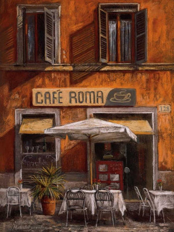 Cafe Roma White Modern Wood Framed Art Print with Double Matting by Surridge, Malcolm