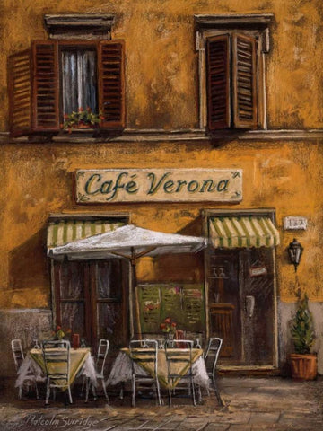 Cafe Verona White Modern Wood Framed Art Print with Double Matting by Surridge, Malcolm