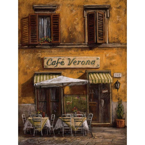 Cafe Verona White Modern Wood Framed Art Print by Surridge, Malcolm