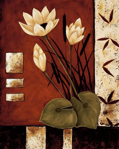 Lotus Silhouette I White Modern Wood Framed Art Print with Double Matting by Sewell, Krista