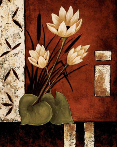 Lotus Silhouette II White Modern Wood Framed Art Print with Double Matting by Sewell, Krista