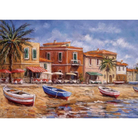 Beachside Cafes Black Modern Wood Framed Art Print with Double Matting by Surridge, Malcolm