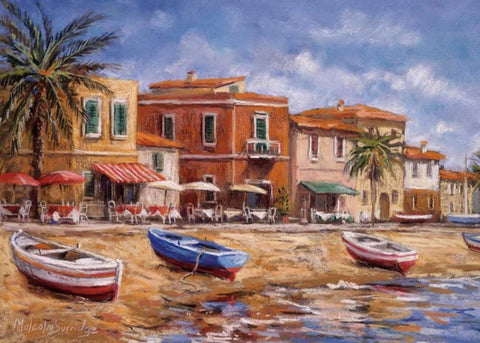 Beachside Cafes Black Ornate Wood Framed Art Print with Double Matting by Surridge, Malcolm