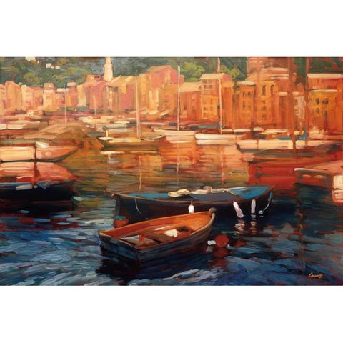 Anchored Boats - Portofino Black Modern Wood Framed Art Print with Double Matting by Craig, Philip