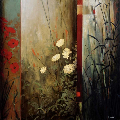 Rainforest Poppies Black Modern Wood Framed Art Print with Double Matting by Li-Leger, Don