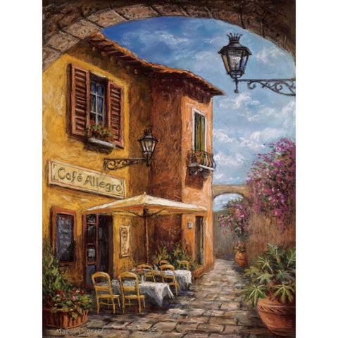 Courtyard Cafe Black Modern Wood Framed Art Print with Double Matting by Surridge, Malcolm