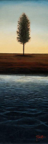 Across the Water I - Blue Landscape White Modern Wood Framed Art Print with Double Matting by St.Germain, Patrick