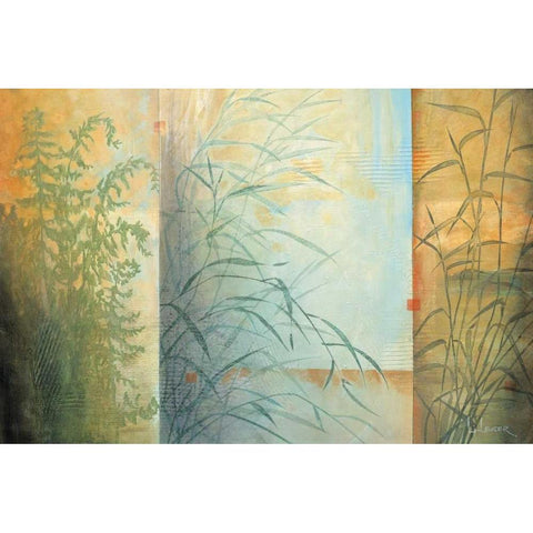 Ferns and Grasses Gold Ornate Wood Framed Art Print with Double Matting by Li-Leger, Don
