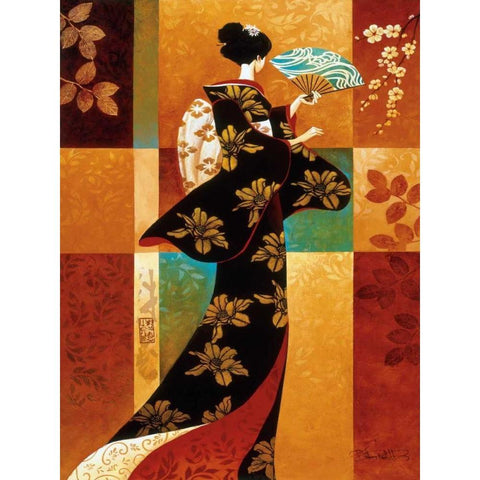 Sakura Black Modern Wood Framed Art Print with Double Matting by Mallett, Keith