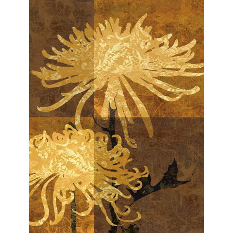 Golden Mums II White Modern Wood Framed Art Print by Mallett, Keith