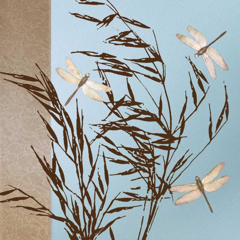 Dragonflies Black Modern Wood Framed Art Print with Double Matting by Gold, Caroline