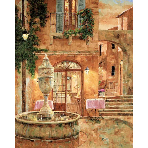 Evening at the Fountain White Modern Wood Framed Art Print by Archambault, Gilles