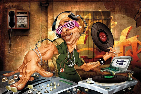 DJ Frank Black Ornate Wood Framed Art Print with Double Matting by Adam Perez