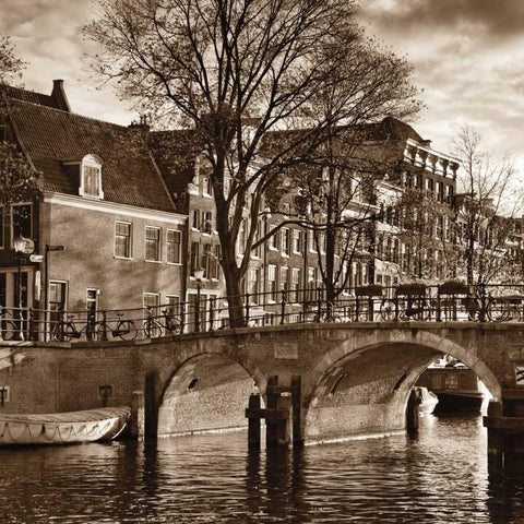 Autumn in Amsterdam II White Modern Wood Framed Art Print with Double Matting by Maihara, Jeff