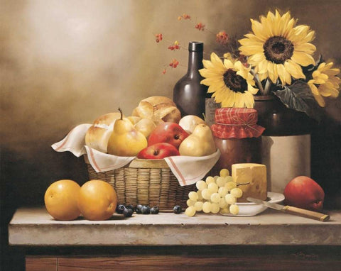 On the Kitchen Table Black Ornate Wood Framed Art Print with Double Matting by Santos, Victor