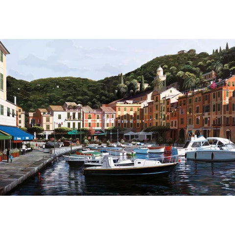 Sunrise Over Portofino White Modern Wood Framed Art Print by Saunders, Bill