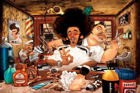 The Barbers Shop White Modern Wood Framed Art Print with Double Matting by Perez, Adam