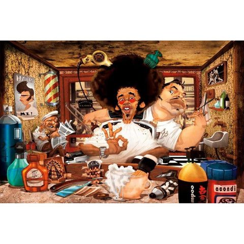 The Barbers Shop Black Modern Wood Framed Art Print by Perez, Adam