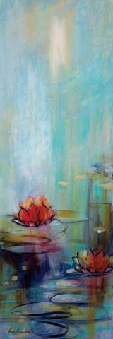 Aqua Lotus I White Modern Wood Framed Art Print with Double Matting by Parker, Karen Lorena