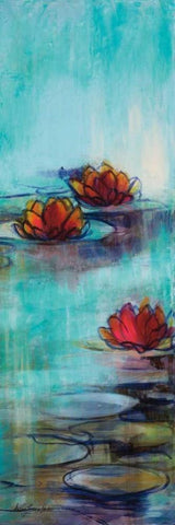 Aqua Lotus II White Modern Wood Framed Art Print with Double Matting by Parker, Karen Lorena