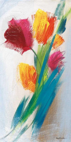 Bright Tulip Bunch I Black Ornate Wood Framed Art Print with Double Matting by Parker, Karen Lorena
