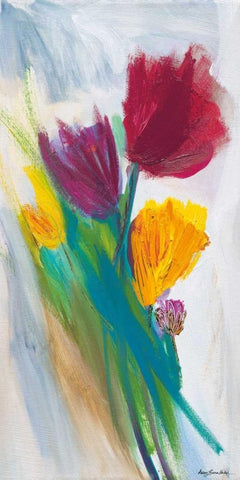 Bright Tulip Bunch II White Modern Wood Framed Art Print with Double Matting by Parker, Karen Lorena