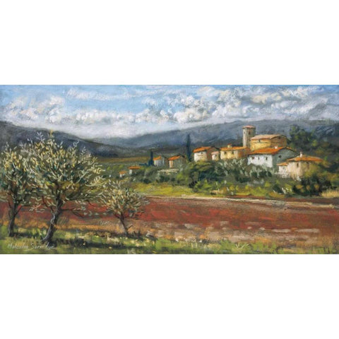 Hillside Olives Gold Ornate Wood Framed Art Print with Double Matting by Surridge, Malcolm