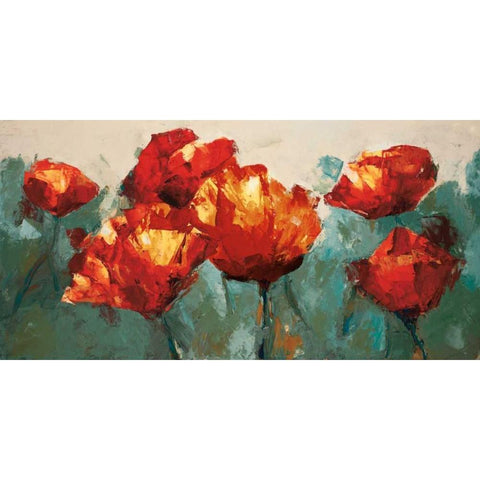 Poppies On Slate Black Modern Wood Framed Art Print with Double Matting by Colbert, Peter