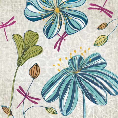 Flowers and Dragonflies White Modern Wood Framed Art Print with Double Matting by Venter, Tandi