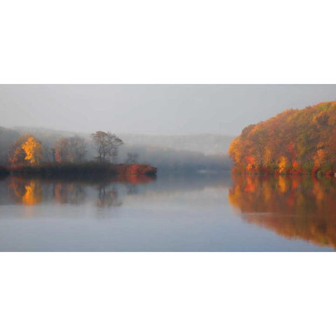 Early Fall Morning at the Lake White Modern Wood Framed Art Print by Cahill, Michael