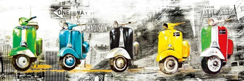 Get Your Mopeds Running White Modern Wood Framed Art Print with Double Matting by Sola, Bresso