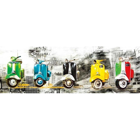 Get Your Mopeds Running White Modern Wood Framed Art Print by Sola, Bresso