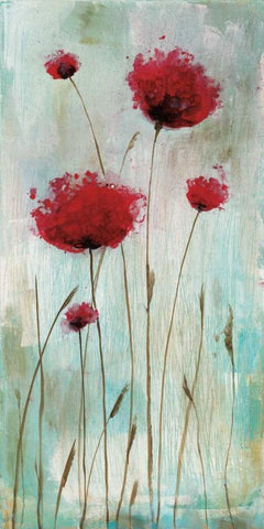 Splash Poppies I White Modern Wood Framed Art Print with Double Matting by Brink, Catherine