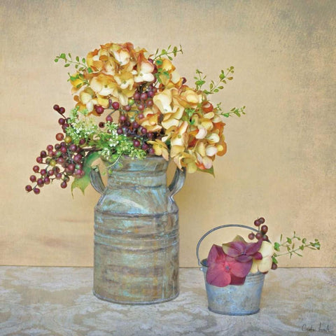 Caramel Hydrangeas Gold Ornate Wood Framed Art Print with Double Matting by Atria, Cristin