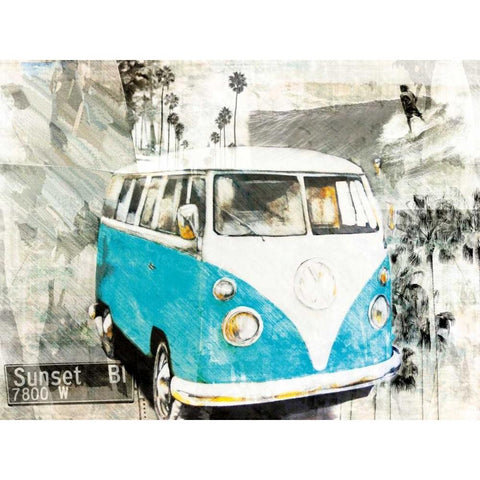 Hippie Van White Modern Wood Framed Art Print by Sola, Bresso