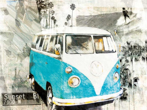 Hippie Van White Modern Wood Framed Art Print with Double Matting by Sola, Bresso