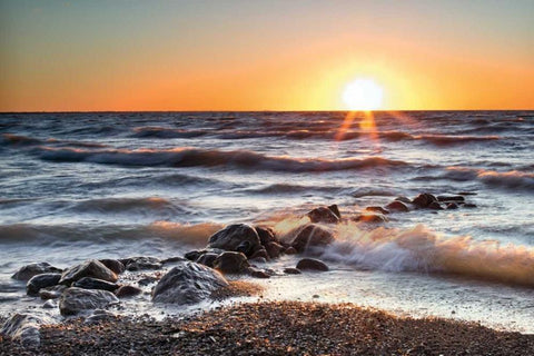 Sunset at Blue Point Black Ornate Wood Framed Art Print with Double Matting by Bellyk, Daniel J.