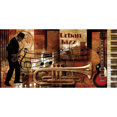 Urban Jazz Gold Ornate Wood Framed Art Print with Double Matting by Robert , Paul