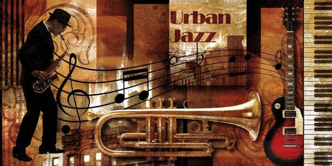 Urban Jazz White Modern Wood Framed Art Print with Double Matting by Robert , Paul