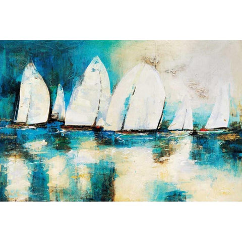 Velero Azul Gold Ornate Wood Framed Art Print with Double Matting by Villarreal Santos, Nancy