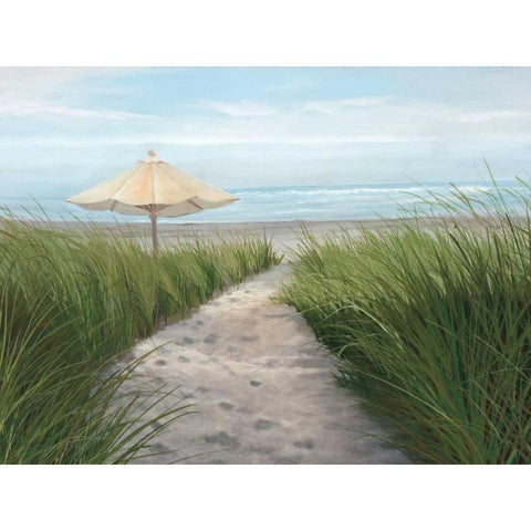 Umbrella on the Beach Black Modern Wood Framed Art Print with Double Matting by Peterson, Julie