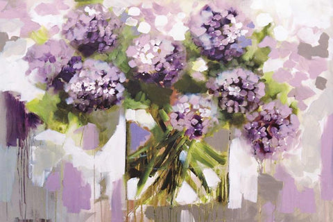Blush Hydrangea Black Ornate Wood Framed Art Print with Double Matting by Brooks, Amanda J.