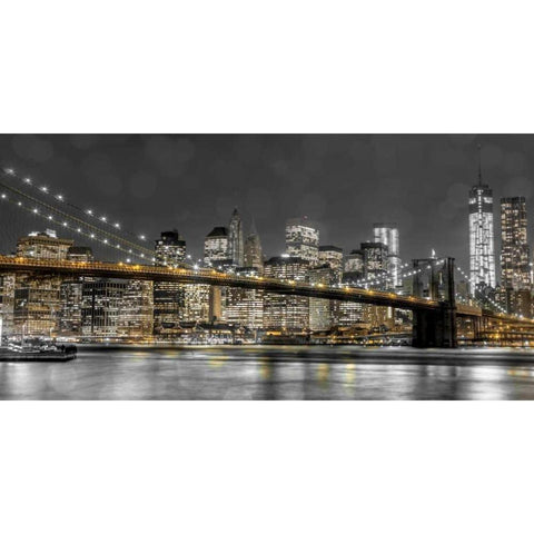 New York Lights Gold Ornate Wood Framed Art Print with Double Matting by Assaf Frank