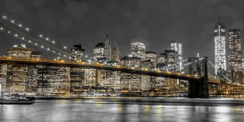 New York Lights White Modern Wood Framed Art Print with Double Matting by Assaf Frank